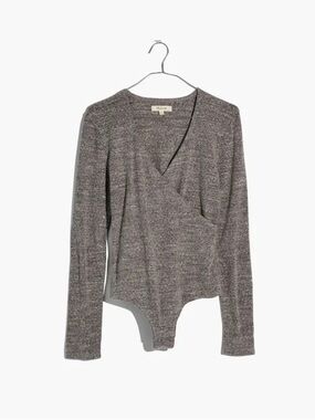 Madewell wrap thong bodysuit long sleeve grey size XL cotton